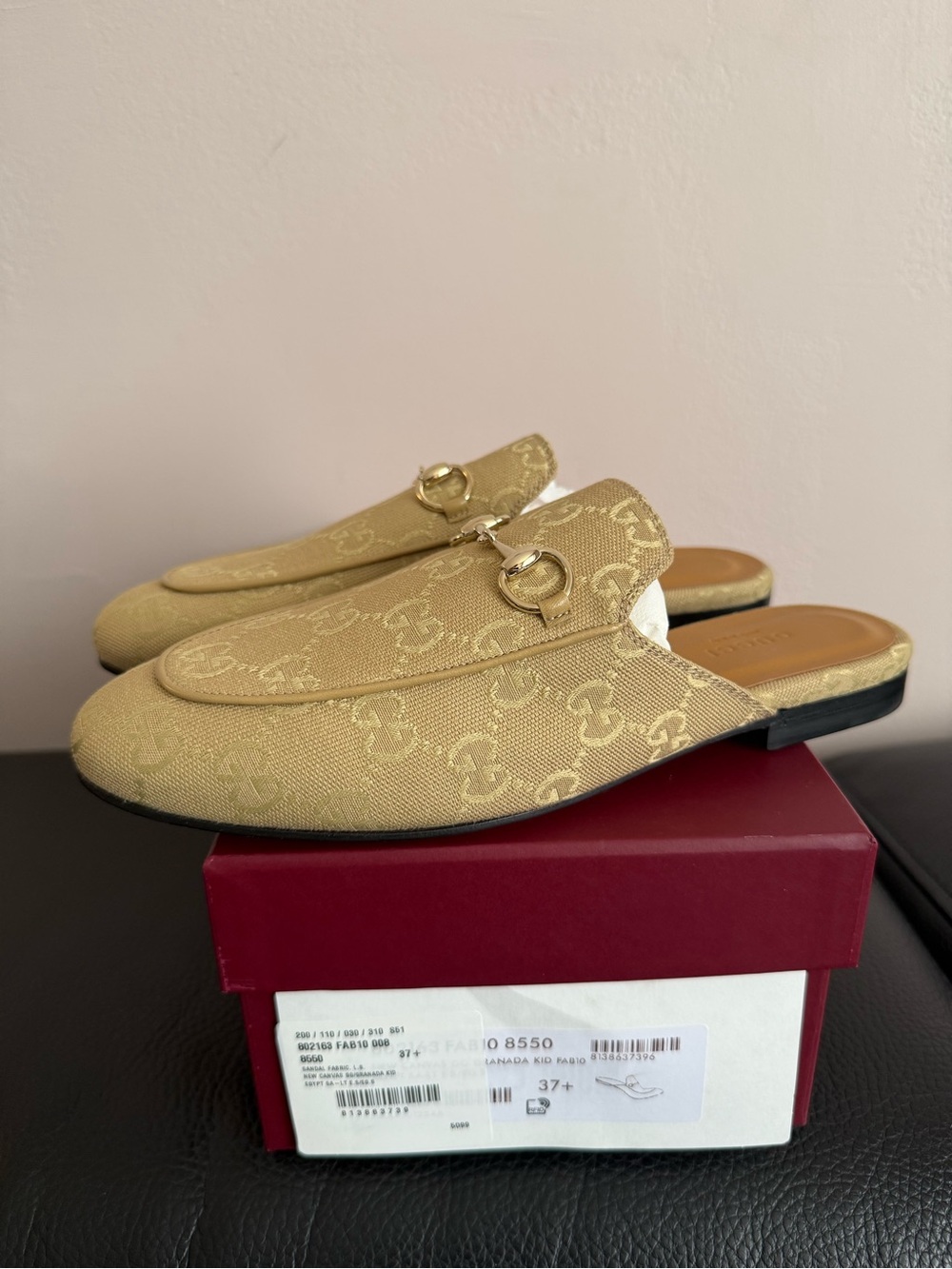 Gucci GG Monogram Canvas Womens Princetown Slippers -  Size 37.5 EU / 7.5 US